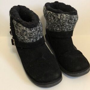 Lukees By Muk Luks Black Suede Leather Sweater faux Fur Ankle Booties size 9